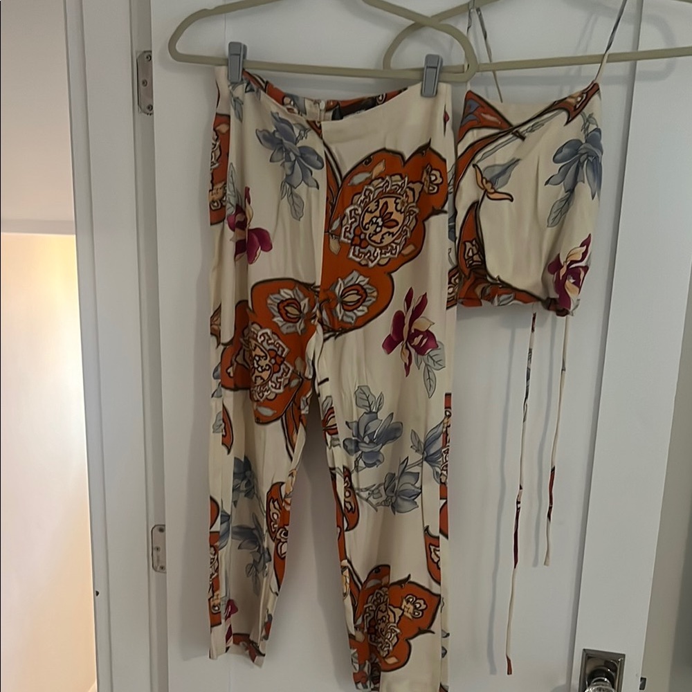 Reformation Cream and Orange Wide Leg Jumpsuit